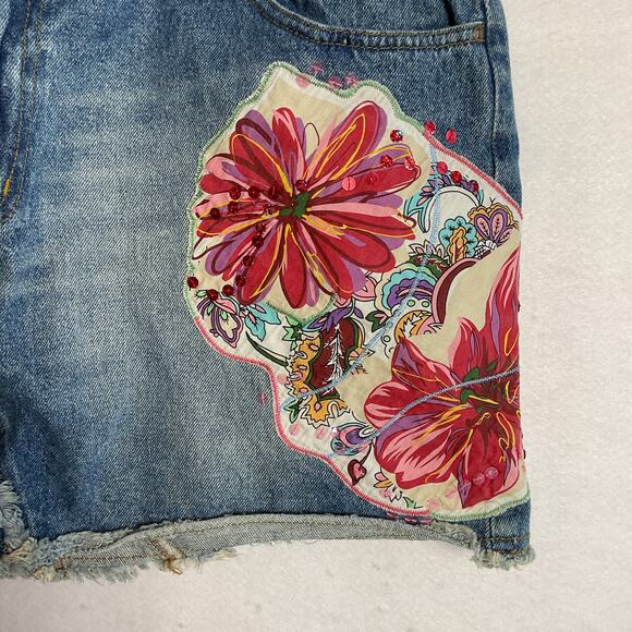 Thalia Sodi Womens Cotton Denim Patchwork Skirt Medium Wash Floral Size 15 16 - Picture 2 of 10